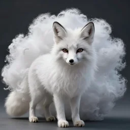 white - haired fox, poofy fluffy fur like a cloud cotton ball fluff fur static