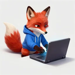 a league of legends concept art of an anthropomorphic red fox in a blue hoodie hacking a portable computer, artstation, digital art, oc commission, style by jordan grimmer and greg rutkowski, hyperrealistic, beautiful art, 4 k resolution