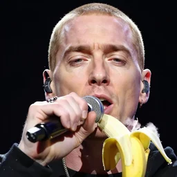 Eminem singing on a banana, extremly detailed, detailed face, 8k, sharp
