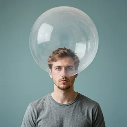 a man with a bubble for a head, by jamie hewlett