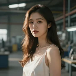 beautiful girl standing in a factory, depth of field, in the style artgerm, digital art