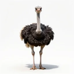 playful ostrich, high detail photograph, full body, isolated on a pure white background, centered, entire subject in frame, sharp focus, soft studio lighting