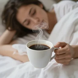 me waking up with a steaming cup of coffee