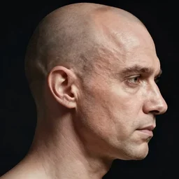 film still of a bald man, back of head, over shoulder, looking at laptop, ink, black and white, illustration, cinematic composition, lineart, clean lines, sean phillips