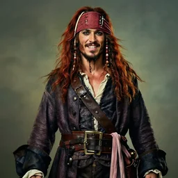 portrait painting of a 3 0 years old rugged joyful masculine muscular male pirate long long hair soft hair flowing hair crimson hair upper body only long coat elegant rugged handsome unreal render cinematic lighting art 1 9 2 0 period drama by bussiere rutkowski andreas rocha