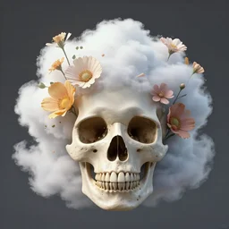 cloud skull blooming with flowers, 4 k, trending on artstation, aesthetic
