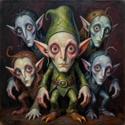intricate five mysterious creepy elf by pablo picasso, oil on canvas, hdr, high detail, photo realistic, hyperrealism, matte finish, high contrast, 3 d depth, centered, masterpiece, vivid and vibrant colors, enhanced light effect, enhanced eye detail, artstationhd