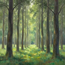 a meadow clearing with extremely thin tall trees, light of god, spirit of the forest dwells, magically dense, calm serene atmosphere, by asher brown durand, by yoshitaka amano