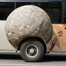 sisyphus but instead of a boulder he's rolling a bus wheel