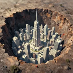 postmodern city inside giant crater. nuri iyem, james gurney, james jean, greg rutkowski, anato finnstark.