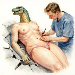 daniel brereton paints watercolor kaiju gastric sleeve removal operation on horizontal gigantic broken glass table for nocturnals 1 9 9 5 graphic novel detailed cover art