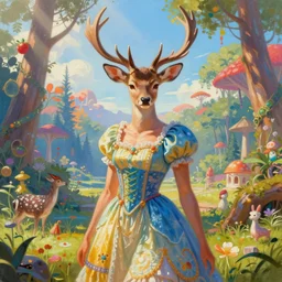 a portrait painting of female sika deer wearing dress ， humanoid, anthropomorphic, personify, trending on artstation by wenjun lin, irakli nadar, bright colors, octopath traveler, wenjun lin, unreal engine 5 highly rendered, global illumination, radiant light, detailed and intricate environment