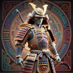 a photo - real delicate sculpture of an ornate detailed samurai in front of an intricate background by aj fosik, micro detail, backlit lighting, octane renderer, colourful, physically based rendering, tribal art, trending on cgsociety
