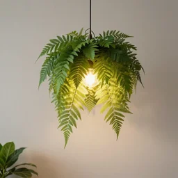 a hanging lamp in the shape of leaves and plants