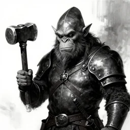 ogre blacksmith portrait half body monochrome hard contrast hammer dialogue illustration dramatic kvlt by peder balke
