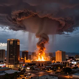 A fire tornado going down the Las Vegas Strip