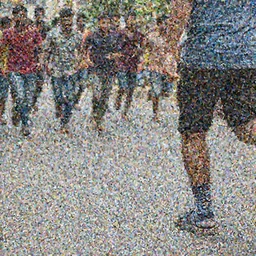 a mass of people running away from a single man because he is wearing sock with sandals.