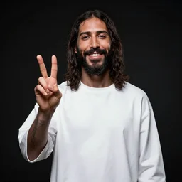 jesus as a gangsta, making a v with his hand