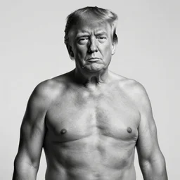 a photo of extremely buff donald trump, studio lighting, photoshoot, black and white