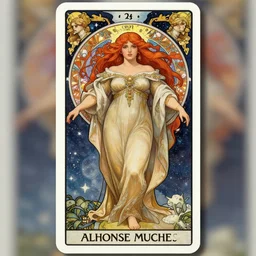 a full body tarot card of the red haired curvy empress of eternity, space, universe, portrait, highly detailed, deep focus, elegant, digital painting, smooth, sharp focus, illustration, ultra realistic, 8 k, art by artgerm and alphonse mucha