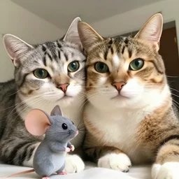 a selfie of a cat and a mouse, bffs