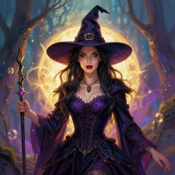 witch in a witch scene, colorful fantasy art style