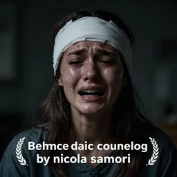 a portrait of a female asylum patient filled with pain and anguish and expression, crying, sadness, bandaged head, very dark, depressing, grim, moody, atmospheric lighting, cinematic, unreal engine, by nicola samori