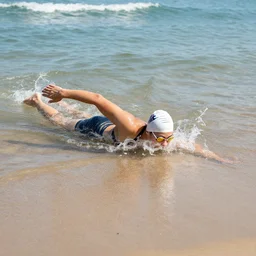 apple swimming on beach, 8K