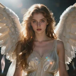 portrait art of female angel by Alessio Albi 8k ultra realistic , lens flare, atmosphere, glow, detailed,intricate, full of colour, cinematic lighting, trending on artstation, 4k, hyperrealistic, focused, extreme details,unreal engine 5, cinematic, masterpiece