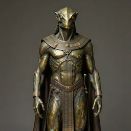 humanoid reptilian priest, bronze age, portrait, high quality, symmetrical, hd photorealistic by alex ross