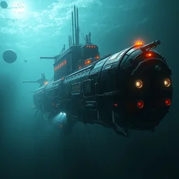 hyper realistic cyberpunk submarine, illustrated by greg rutkowski, beautiful volumetric lighting, intricate, ultra detailed, photorealistic, trending on artstation, octane render, 8 k