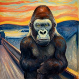 portrait of a gorilla, in style of scream by edvard munch