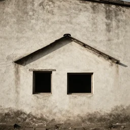 rationalistic house, cracked walls, dirty walls,