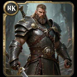 human hero, bearded gigachad in armour, d & d barbarian, nordic warrior, elden ring boss, powerful male character from warcraft, character portrait, trading card game art, perfectly shaded, extremely detailed, matte, artstation, volumetric lighting, 8 k, game cover art, sharp focus, anatomically correct!!, dark fantasy, by frank frazetta and artgerm