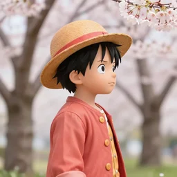“ a portrait photo of luffy as little kid at a sakura tree, side shot, by shunji dodo, 8 k resolution, photo, high quality ”
