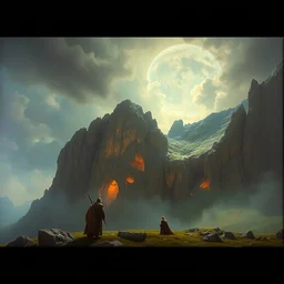 fellowship of the ring in minas tirith a 2 4. artgerm. high detail scene. maxfield parrish. beksinski. epic ultrarealism. dramatic lighting. oil on canvas. cinematic wide angle lens