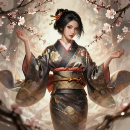 character concept art of a girl wearing japanese kimono surrounded by spirit blossoms, wonderful shading, realistic face, concept art, dynamic pose, digital illustration, trending on artstation, intricate details, epic composition, sharp focus, 8 k uhd, masterpiece, league of legends splash art