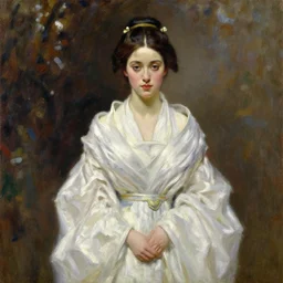 princess leia as a geisha, full - figure oil painting by james mcneill whistler, brush strokes