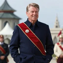 realistic still of president ronald reagan in whiterun, amazing details, 8 k, 8 5 mm, f. 1 4, beautiful composition