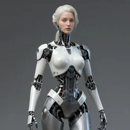 ultra detailed, 4 k portrait of cyborg fully dressed woman by rachel ruysch