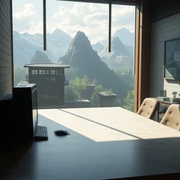 a unreal engine scene, pc on table, concept art, hyperrealistic, trending on artstation, high quality, highly detailed, path traced, soft lighting, soft colors, digital art, 8 k hdr, octane render, unreal engine 5,