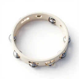 minimalist tambourine, clean 3d render, octane render, isolated on a pure white background, centered, entire object in frame, sharp focus, soft studio lighting