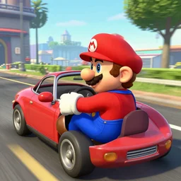 a screenshot of GTA V with mario driving a car
