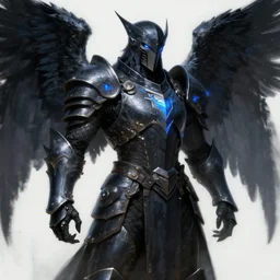 crow humanoid warrior in heavy armor. black wings. blue lighting. digital painting, hd, detailed.