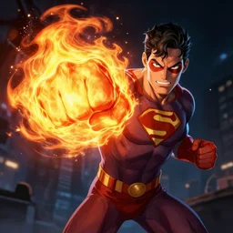 super hero doing a fire punch, digital art