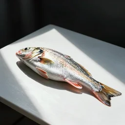 still life photo of a fish on a white table