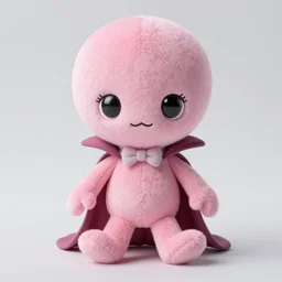 anthropomorphic pink cartoon vampire squid species, doll by sanrio, photorealistic, plush