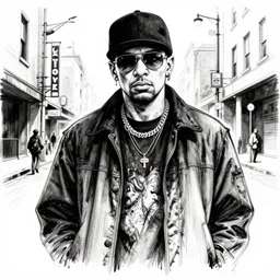 street thug, character portrait, ink drawing, black and white, concept art by tim bradstreet