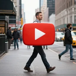 a youtube logo walking in the streets of new york