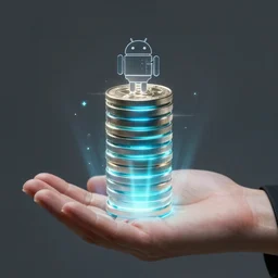 An open hand holding a holographic stack of coins, Android Netrunner